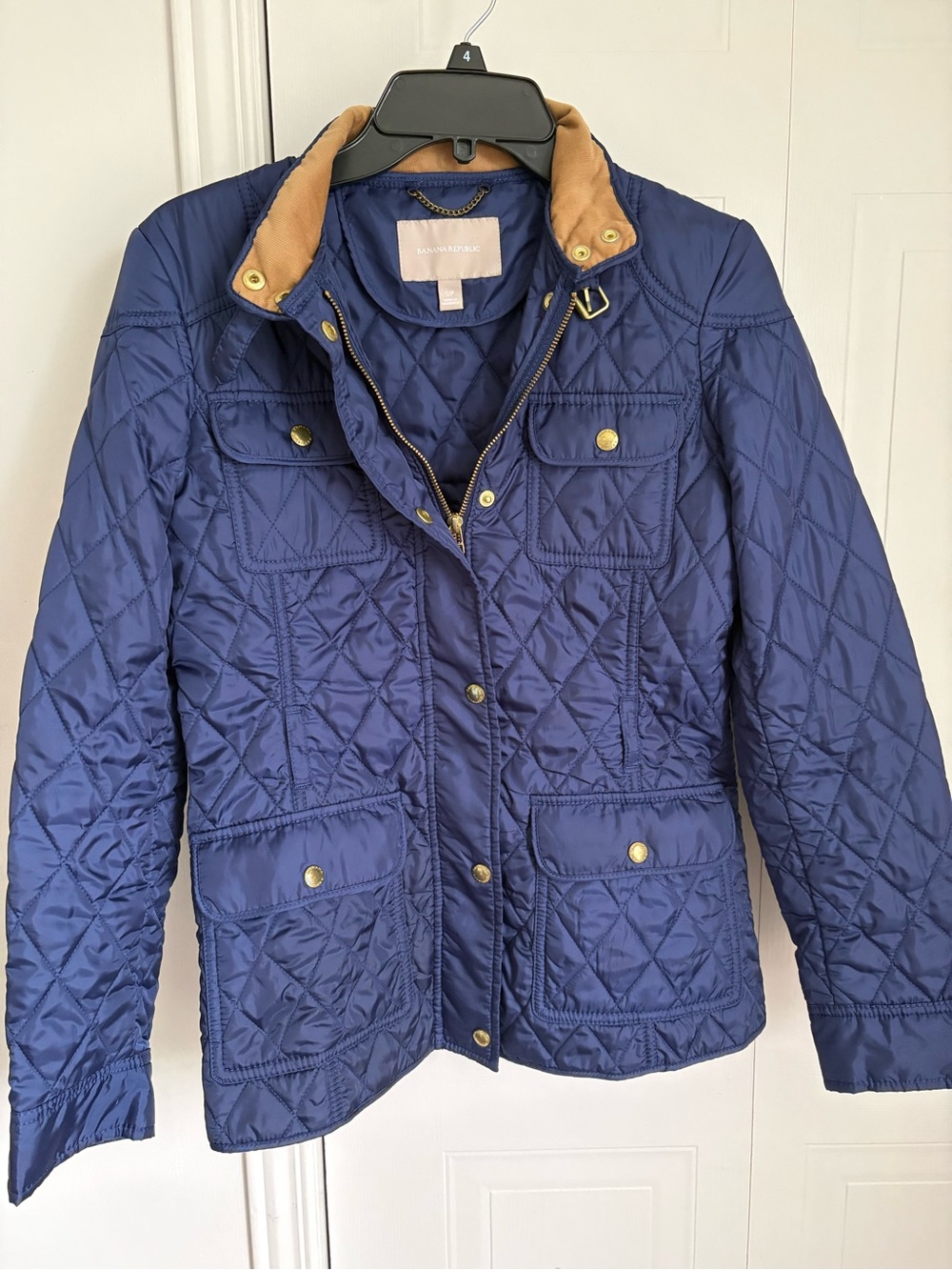 Banana Republic Quilted Navy Jacket with Tan Collar